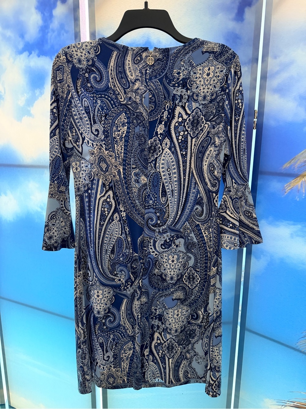 Tommy Hilfiger Navy and White Paisley Long Sleeve Dress